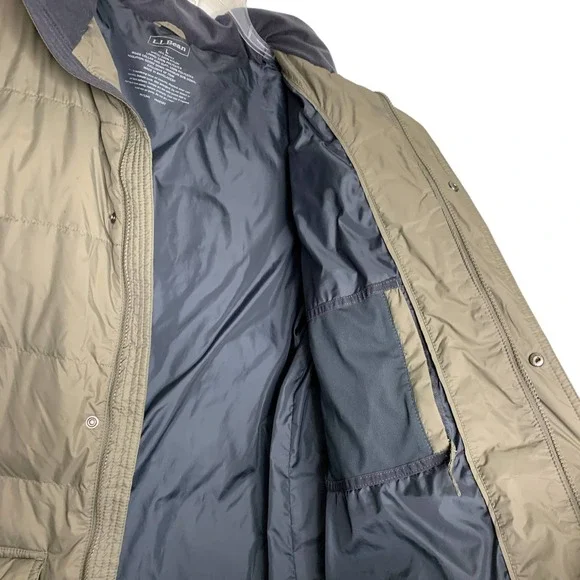 L.L. Bean Goose Down Brown Beige Hooded Puffer Jacket Winter Coat Large - Picture 7 of 9